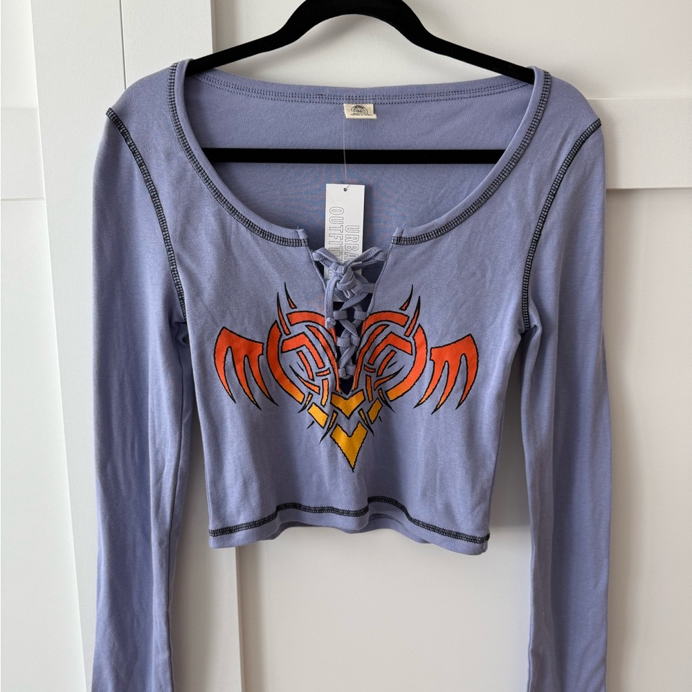 Urban Outfitters Long Sleeve Purple Shirt with Orange Flame Heart - Never worn